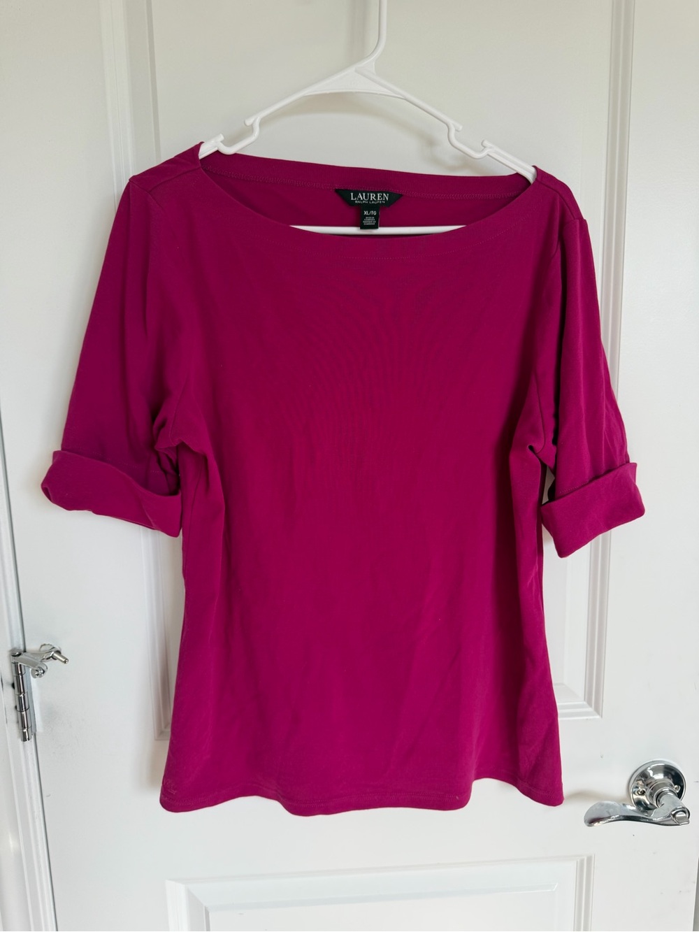 Lauren Ralph Lauren Fuchsia Roll-Tab Short Sleeve Top